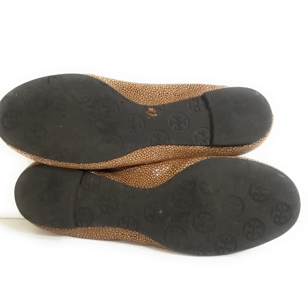 Tory Burch Reva Tumbled Brown Ballet Flats Sz 7 M